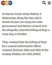 Clipping: Animal lovers sue Terengganu govt, Besut council over dog shooting